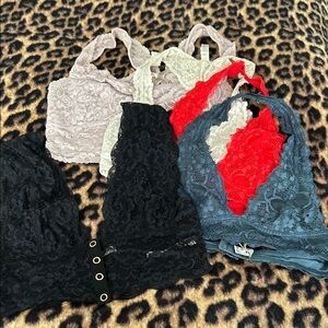 Free People Lace Bralette Set - Black, Red, Blue, Cream